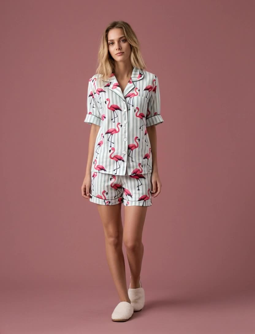 Printed sleepwear set on the model